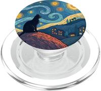 Black Cat Starry Night Inspired Fantasy Artwork PopSockets PopGrip for MagSafe