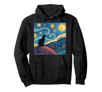 Black Cat Starry Night Inspired Fantasy Artwork Pullover Hoodie