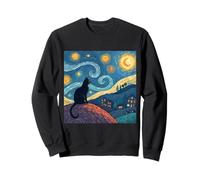 Black Cat Starry Night Inspired Fantasy Artwork Sweatshirt