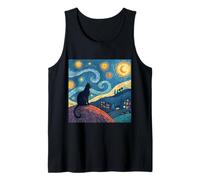 Black Cat Starry Night Inspired Fantasy Artwork Tank Top