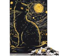 Black Cat Starry Night Paper Jigsaw Puzzles 1000 Pieces Jigsaw Creative Rectangular Large Family Puzzle Game Artwork for Adults Teens 1000pcs (38x26cm)
