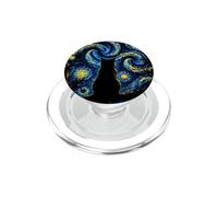 Black Cat Starry Night Van Gogh Moon Art Meow Mom Dad PopSockets PopGrip for MagSafe