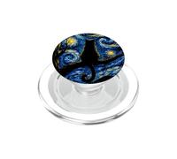 Black Cat Starry Night Van Gogh Moon Art Meow Mom Dad PopSockets PopGrip for MagSafe