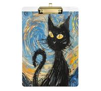 Black Cat Starry Night Work clipboard Plastic for Police Office Nurse Football Coaches Size 9 x 12