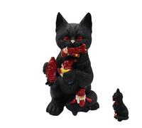 Black Cat Statue Home Decor, Holiday Decor Sculpture for Desk, Decorative Cat Eating Dwarf Figurine for Display Cabinet Nightstand Dining Table Bookcase Bedside Bookshelf