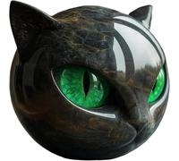 Black Cat Stone Figurine sculpture- Handcrafted Resin Mini Cat Statue with Marble Texture & Amber Eyes - Gift Decor for Cat Lovers & Collectors (Green)