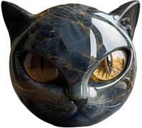 Black Cat Stone Figurine sculpture- Handcrafted Resin Mini Cat Statue with Marble Texture & Amber Eyes - Gift Decor for Cat Lovers & Collectors (Gold)