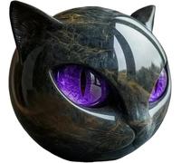 Black Cat Stone Figurine sculpture- Handcrafted Resin Mini Cat Statue with Marble Texture & Amber Eyes - Gift Decor for Cat Lovers & Collectors (Purple)