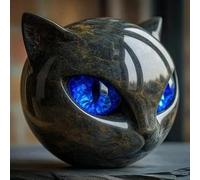 Black Cat Stone Sculpture, Black Cats Crystal Statue, Hand-Carved Crystals And Healing Stones, With Marble Texture & Amber Eyes, Art Piece Home Decor For Women Men Animal Lovers Room