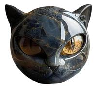 Black Cat Stone Sculpture Figurine, Handcrafted Marble-Look Resin Statue with Amber Eyes, Gift Decor for Cat Lovers & Collectors (Gold)