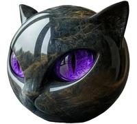 Black Cat Stone Sculpture Figurine, Marble-Look Resin Statue with Amber Eyes, Gift Decor (Purple)