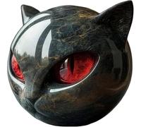 Black Cat Stone Sculpture Figurine, Marble-Look Resin Statue with Amber Eyes, Gift Decor (Red)
