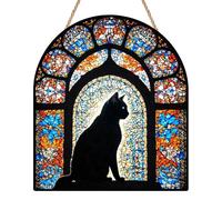 Black Cat Sun Catchers for Windows, Stained Glass Suncatcher for Windows, Cat Window Hanging Decor, Window Suncatchers for Home Garden Ornament