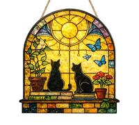 Black Cat Suncatcher, Colourful Windowsill Sun Catcher, Acrylic Stained Glass Sun Catchers for Windows, Black Cat Gifts for Cats Lovers, Cozy Hanging Ornament for Garden, Bookshelf & Home Decor