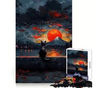 Black Cat Sunset Cityscape Jigsaw Puzzles for Adults 1000 Pieces Cognitive Workout Peaceful Fun No Rough Edges Festive Gift (38x52cm)