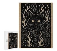 Black Cat Surrounded by Flames Jigsaw Puzzle for Adults And Families, 500 PCS, A Creative Way to Unwind after A Busy Day, for Quiet Evenings
