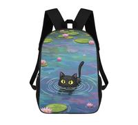 Black Cat Swimming in A Pond Backpack, 3D Printed School Bag, School Lunch Bag, Travel Backpack, Friends Backpack, School Backpack for Girls And Boys 17inch