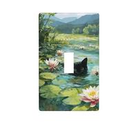 Black Cat Swimming in The Pond Light Switch Cover Decorative Single Toggle 1 Gang Wall Plate for Kitchen Farmhouse Bedroom Bathroom Art Decor
