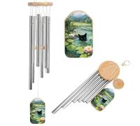 Black Cat Swimming in The Pond Wind Chimes Memorial Deep Tone Windchime with 6 Aluminum Tubes Outdoor Backyard Garden Decoration