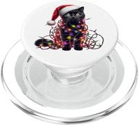 Black Cat Tangled Up In Christmas Tree Lights PopSockets PopGrip for MagSafe
