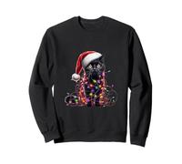 Black Cat Tangled Up In Christmas Tree Lights Sweatshirt