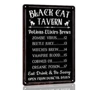 Black Cat Tavern Metal Tin Sign Halloween Spooky Decor Witch Wall Art Retro Vintage Halloween Decor for Home Halloween Party Wall Decor 8x12 Inch