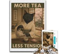Black Cat Tea Ceremony Poster Jigsaw Puzzle 1000pcs (70x50cm) Adult Puzzle | Indoor activity for adults during family time for relaxed downtime.