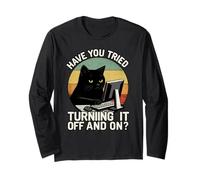 Black Cat Tech Support for Retro IT Nerds and Programmers Long Sleeve T-Shirt
