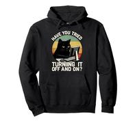 Black Cat Tech Support for Retro IT Nerds and Programmers Pullover Hoodie