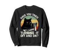 Black Cat Tech Support for Retro IT Nerds and Programmers Sweatshirt