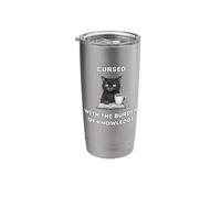 Black Cat The Burden of Knowledge Funny Sarcastic Ironic Stainless Steel Insulated Tumbler