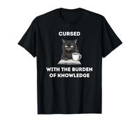 Black Cat The Burden of Knowledge Funny Sarcastic Ironic T-Shirt