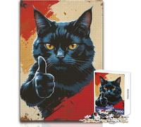 Black Cat Thumbs Up Art 1000 Piece Jigsaws Learning Game for Skill Practice Thoughtful Gift for Happy Moments Size 38x52cm