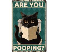 Black Cat Tin Sign Bathroom Metal Poster Retro Metal Tin Sign Are You Pooping Printed Plaque Gallery Wall Signs Wall Mounted Decoration Art Display for Restroom Washroom Bathroom 8x12 Inch