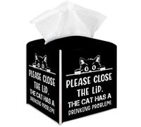 Black Cat Tissue Box Cover Square, Tissue Box Cover Holder with Belt Bottom, Please Close The Lid, Housewarming Gift Ideas for Family Friends, Bathroom Decor-(5.2 Inches) A27