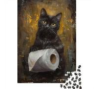 Black Cat Toilet Paper Jigsaw Puzzle 1000 Pieces for Slow Evenings, 52x38cm/1000pcs