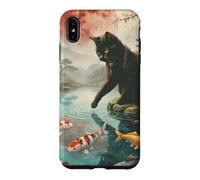 Black Cat Touching Koi Fish Japanese Garden Cherry Blossom Case for iPhone XS Max