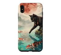Black Cat Touching Koi Fish Japanese Garden Cherry Blossom Case for iPhone XS Max