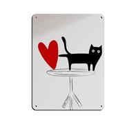 Black Cat Touching Red Heart Minimalist Retro Poster Metal Tin Sign Chic Art Retro Iron Painting Bar People Cave Cafe Family Garage Poster Wall Decoration 12x16inch(30x40cm)