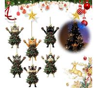 Black Cat Tree Hanging Xmas Decor, Black of Friday 2D Wooden Hanging Decoration, Adorable Cat Dressed as a Christmas Tree, Wearing Christmas Trees Dress Cats Ornament, Funny Gifts for Cats Lovers