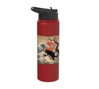 Black Cat Tshirt Hunting Shark Ukiyo-e Ocean Art Japanese Stainless Steel Insulated Water Bottle