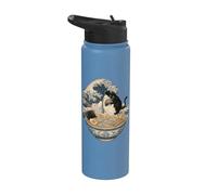 Black Cat Tshirt Hunting Shark Ukiyo-e Ocean Art Japanese Stainless Steel Insulated Water Bottle