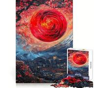 Black Cat ﹨u Red Sun Jigsaw Puzzles for Adults 1000 Pieces Logical Skill Restful Activity Precise Join Holiday Present (38x26cm)