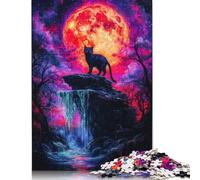 Black Cat Under Blood Moon Puzzle for Adults 500 Pieces Puzzle Adult Jigsaw Puzzle Brain Teaser Game 500pcs (52x38cm)