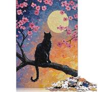 Black Cat Under Full Moon Puzzle Unique Home Decor Paper Rectangular Jigsaw Puzzle for Adults Teen 1000pcs (75x50cm)