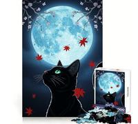 Black Cat Under Moonlight with Maple Leaves Puzzles for Teenagers 1000 Pieces Memory Power Mindful Escape Accurate Cut Memorable Gift (50x75cm)