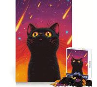 Black Cat Under Shooting Stars Jigsaw Puzzles for Adults 1000 Smart Exercise Casual Relaxation Accurate Edges Warm Xmas Gift (38x52cm)