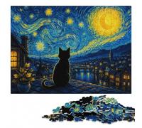 Black Cat Under Starry Night Sky Jigsaw Puzzle for Adults, 1000 Pieces | A hands-on home pastime - easier piece organisation at your own pace.