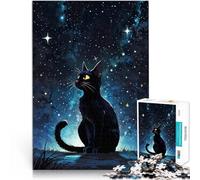Black Cat Under Starry SkyJigsaws 1000 Pieces for teenagers learning educational toys Every Piece is Unique - Challenging Family Fun Game 38x26cm
