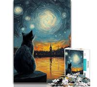 Black Cat Under The Night Sky Jigsaw Puzzles for Adults 1000 Piece Puzzle,Help The Brain Exercise Addictive Toys to Cultivate Patience A Work of Art 50x75cm